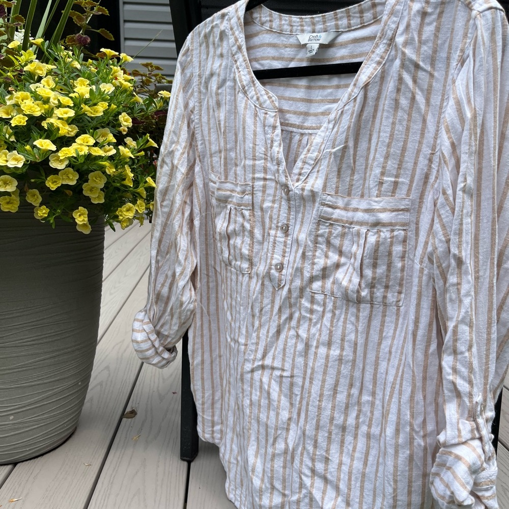 Perfect striped, linen beach cover up or blouse